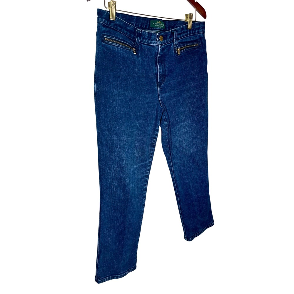 Lauren Ralph Lauren Jeans Women 14P Blue Mid Rise Zip Pocket Straight Leg